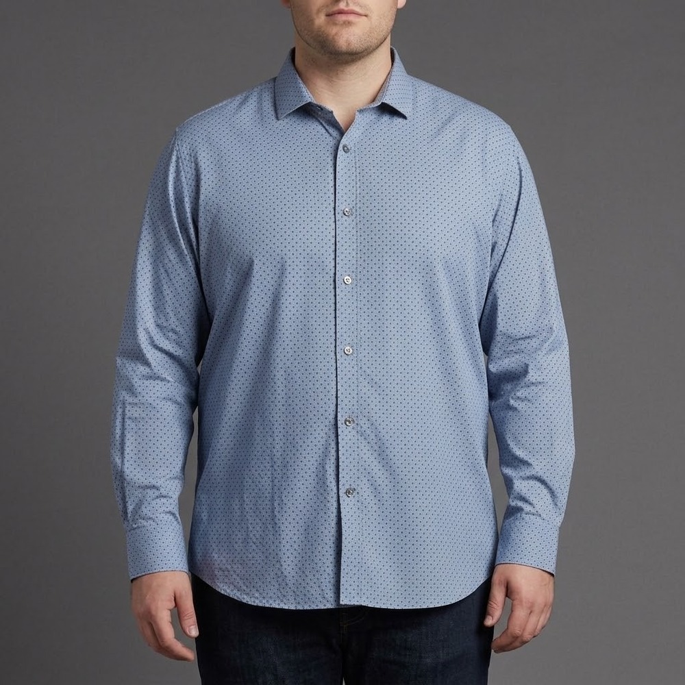James Campbell Polka Dot Button Down Shirt Men 2XL Blue Long Sleeve EUC